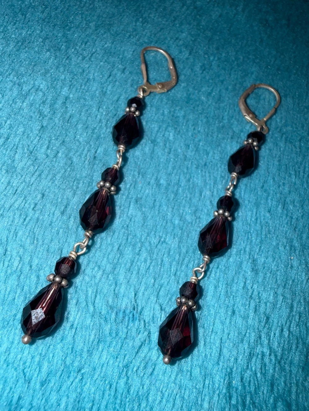 Sterling Silver 925 drop red crystal gem earrings